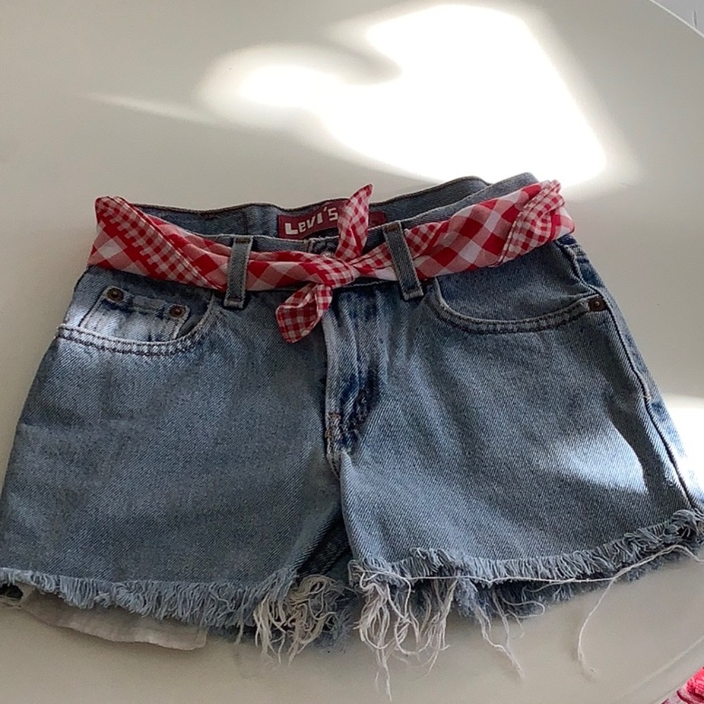 Levi's Blue Jean Shorts with Distressed Hem